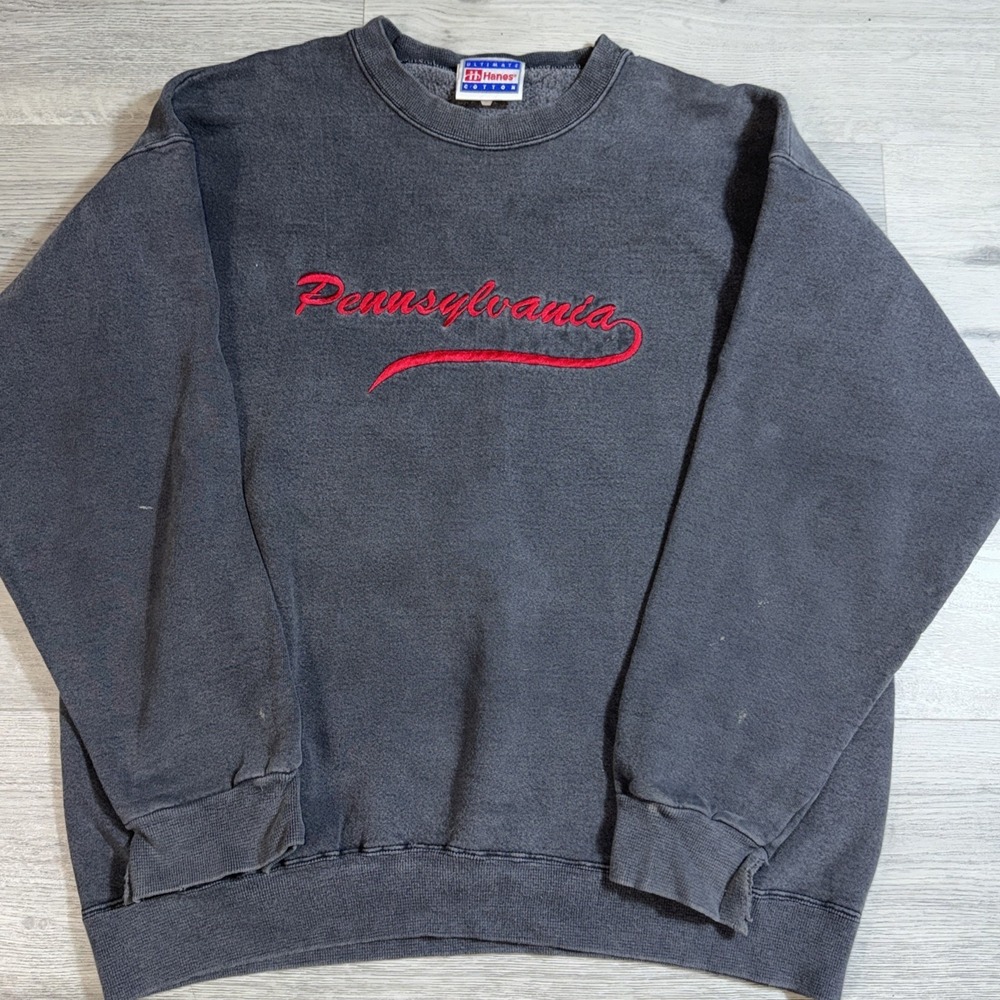 Vintage 90s Hanes Pennsylvania Embroidered Crewneck‎ Sweatshirt Gray Large